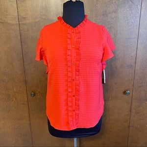 IMNYC blouse with ruffle trim and flutter sleeves